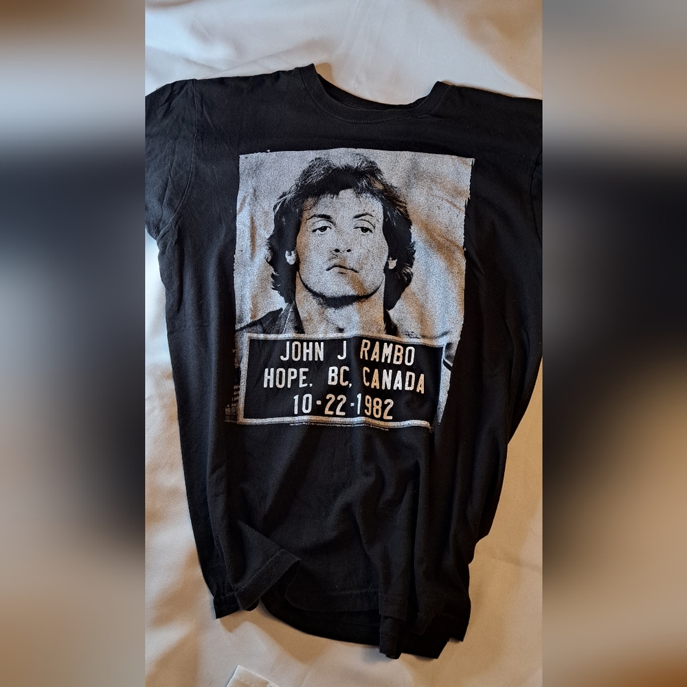 Rambo Sylvester Stallone Black Graphic T-Shirt. Medium